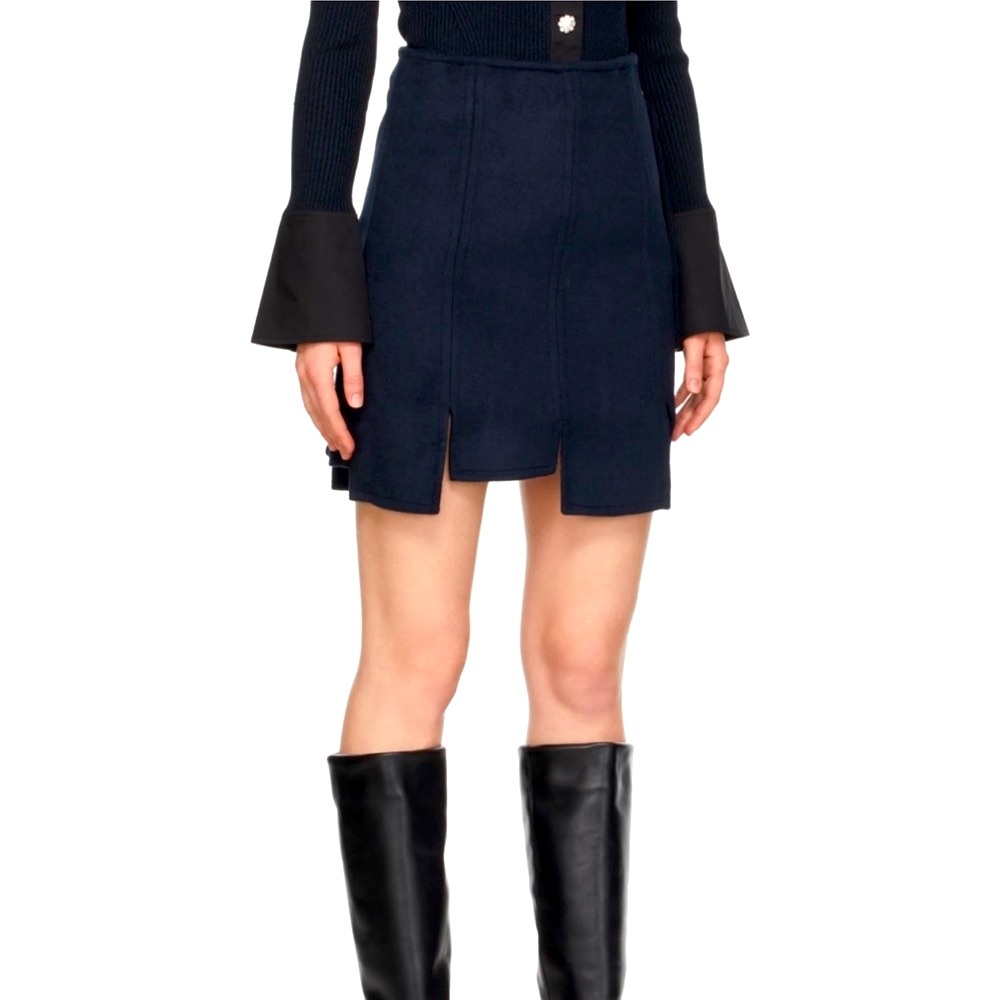 GANNI Navy Wool Paneled Skirt - Size Medium / US 6-8 / EU 38